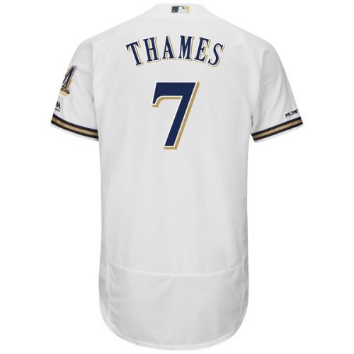  Men's Milwaukee Brewers Eric Thames Majestic White Flex Base Authentic Collection Jersey