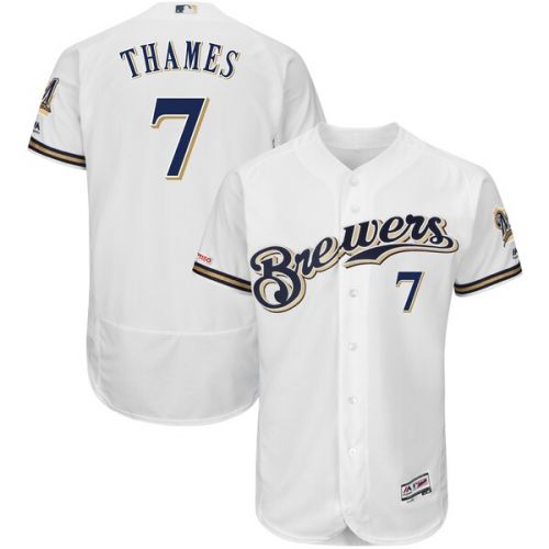  Men's Milwaukee Brewers Eric Thames Majestic White Flex Base Authentic Collection Jersey