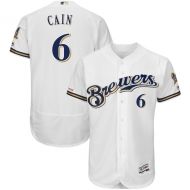 Men's Milwaukee Brewers Lorenzo Cain Majestic White Authentic Collection Flex Base Player Jersey