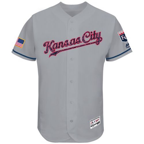  Men's Kansas City Royals Majestic Gray 2017 Stars & Stripes Authentic Collection Flex Base Team Jersey