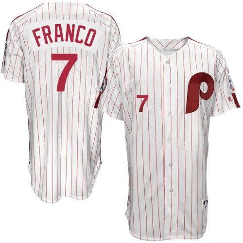  Men's Philadelphia Phillies Maikel Franco Majestic WhiteScarlet Authentic 1976 Turn Back the Clock Player Jersey