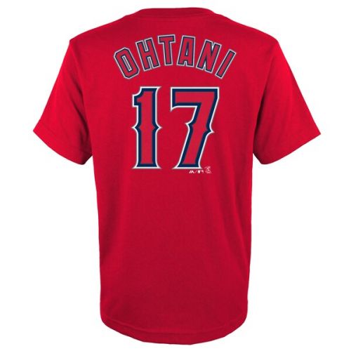  Youth Los Angeles Angels Shohei Ohtani Majestic Red Player Name & Number T-Shirt