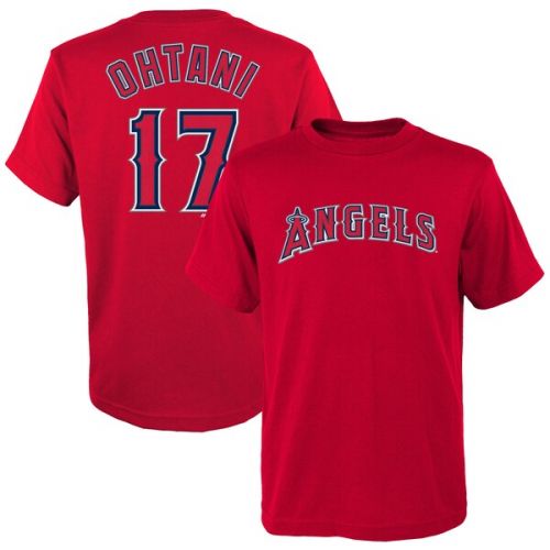  Youth Los Angeles Angels Shohei Ohtani Majestic Red Player Name & Number T-Shirt