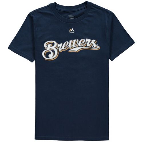  Youth Milwaukee Brewers Christian Yelich Majestic Navy Name & Number T-Shirt