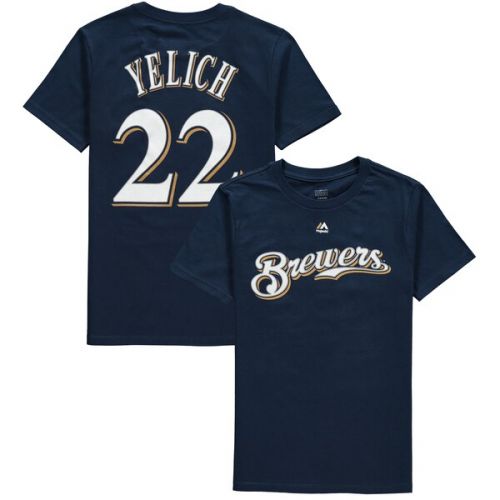  Youth Milwaukee Brewers Christian Yelich Majestic Navy Name & Number T-Shirt