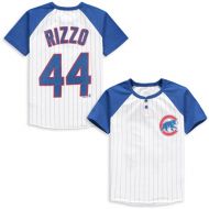 Youth Chicago Cubs Anthony Rizzo Majestic WhiteRoyal Game Day Pinstripe Name & Number Henley T-Shirt