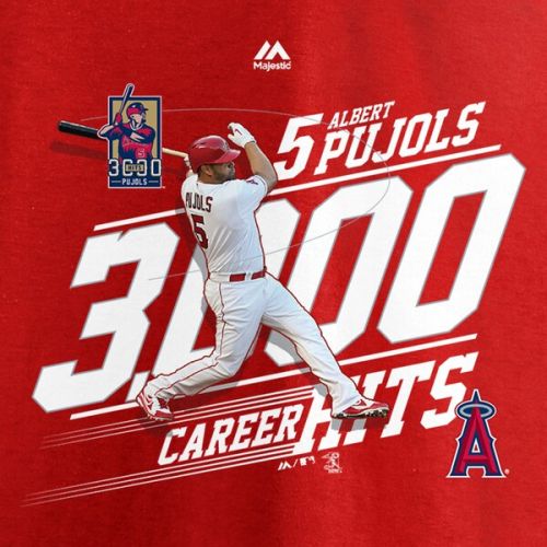  Youth Los Angeles Angels Albert Pujols Majestic Red 3000th Hit Career Achievement Photo T-Shirt