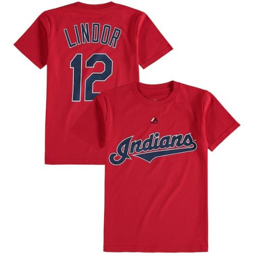  Youth Cleveland Indians Francisco Lindor Majestic Red Player Name & Number T-Shirt