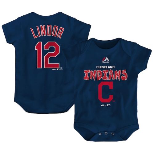  Newborn & Infant Cleveland Indians Francisco Lindor Majestic Navy Stitched Player Name & Number Bodysuit