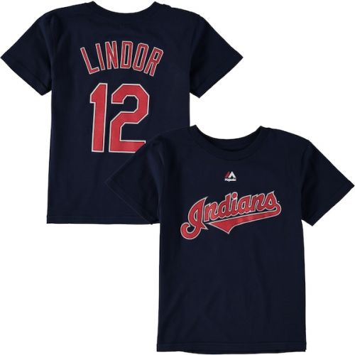  Preschool Cleveland Indians Francisco Lindor Majestic Navy Player Name & Number T-Shirt