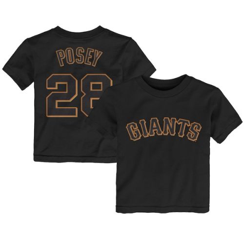  Toddler San Francisco Giants Buster Posey Majestic Black Player Name and Number T-Shirt