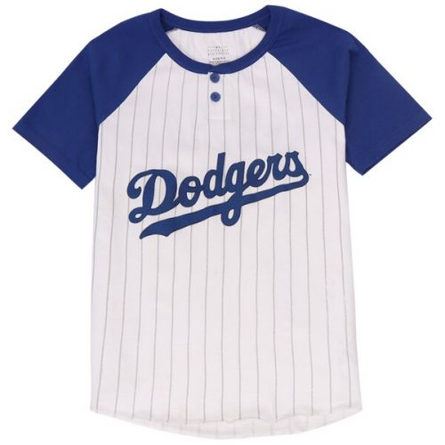  Youth Los Angeles Dodgers Clayton Kershaw Majestic WhiteRoyal Game Day Pinstripe Name & Number Henley T-Shirt