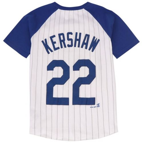  Youth Los Angeles Dodgers Clayton Kershaw Majestic WhiteRoyal Game Day Pinstripe Name & Number Henley T-Shirt