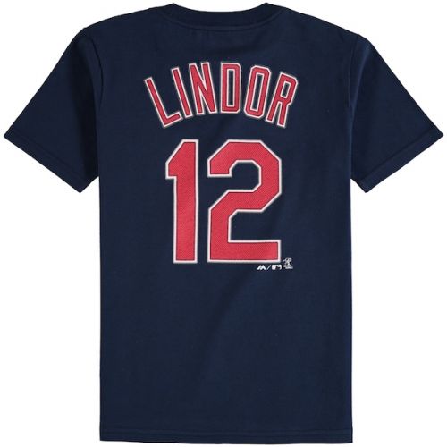  Youth Cleveland Indians Francisco Lindor Majestic Navy Emoji Name & Number T-Shirt