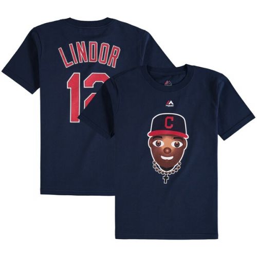  Youth Cleveland Indians Francisco Lindor Majestic Navy Emoji Name & Number T-Shirt