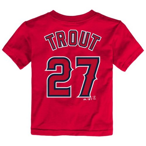  Toddler Los Angeles Angels Mike Trout Majestic Red Snack Attack Name & Number T-Shirt