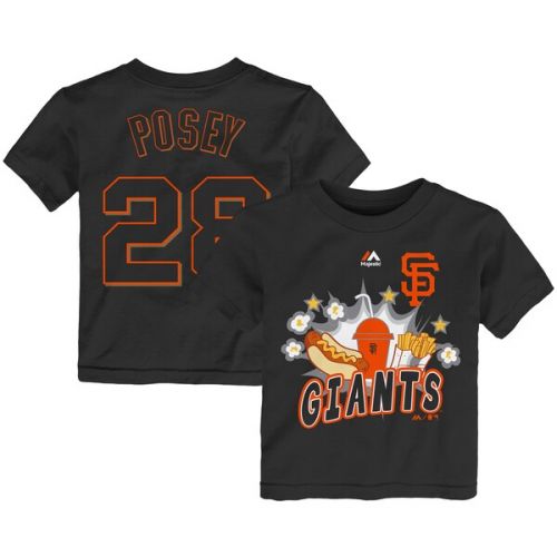  Toddler San Francisco Giants Buster Posey Majestic Black Snack Attack Name & Number T-Shirt