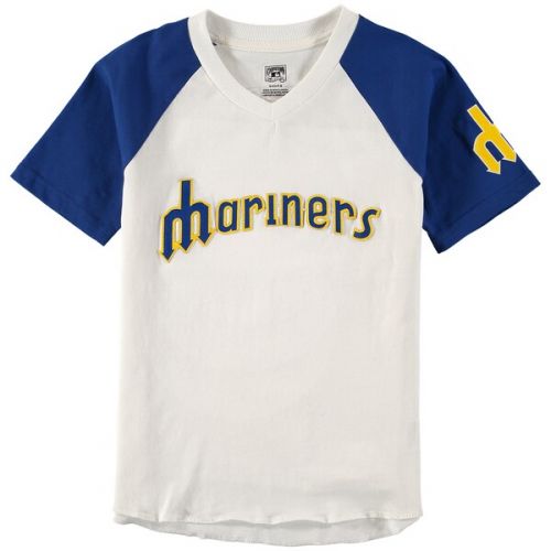  Youth Seattle Mariners Ken Griffey Jr. Majestic CreamNavy Game Tradition Name & Number V-Neck T-Shirt