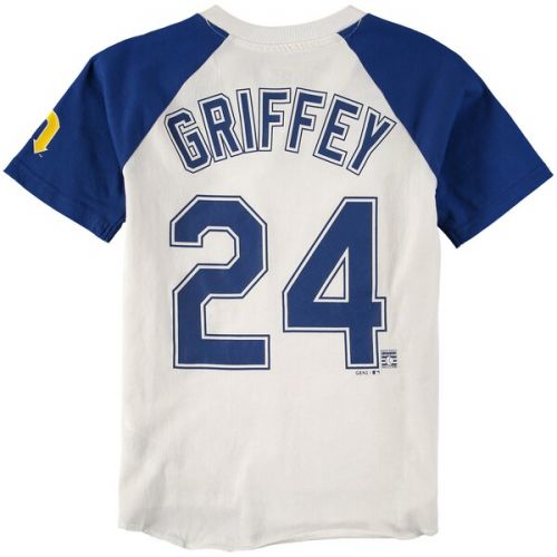  Youth Seattle Mariners Ken Griffey Jr. Majestic CreamNavy Game Tradition Name & Number V-Neck T-Shirt