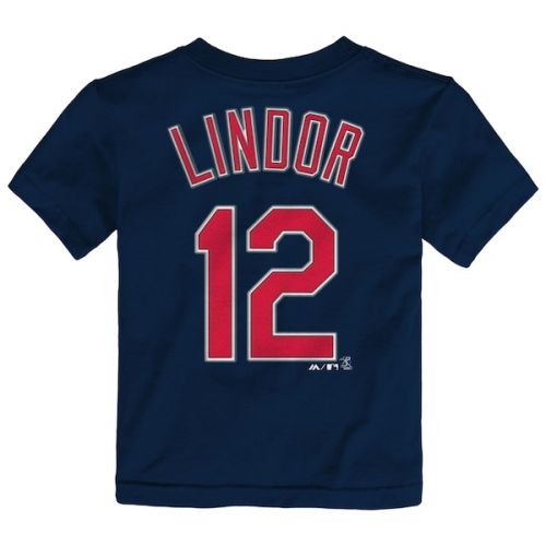  Infant Cleveland Indians Francisco Lindor Majestic Navy Player Name and Number T-Shirt