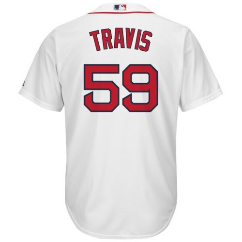  Mens Boston Red Sox Sam Travis Majestic Home White Cool Base Replica Player Jersey