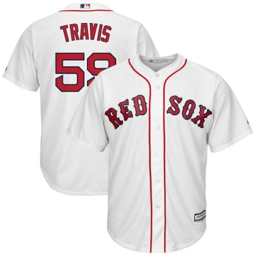  Mens Boston Red Sox Sam Travis Majestic Home White Cool Base Replica Player Jersey