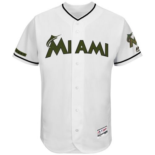  Mens Miami Marlins Majestic White 2017 Memorial Day Authentic Collection Flex Base Team Jersey