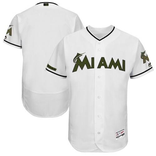  Mens Miami Marlins Majestic White 2017 Memorial Day Authentic Collection Flex Base Team Jersey