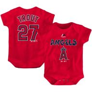 Newborn & Infant Los Angeles Angels Mike Trout Majestic Red Stitched Player Name & Number Bodysuit