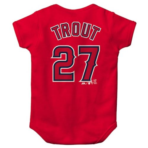  Newborn & Infant Los Angeles Angels Mike Trout Majestic Red Stitched Player Name & Number Bodysuit