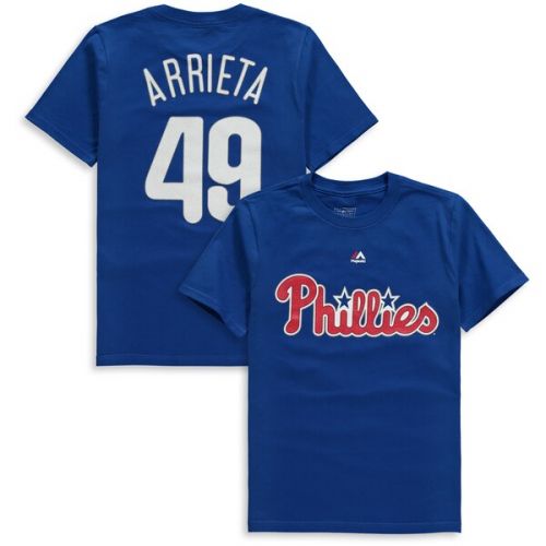  Youth Philadelphia Phillies Jake Arrieta Majestic Royal Name & Number T-Shirt