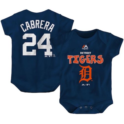  Newborn & Infant Detroit Tigers Miguel Cabrera Majestic Navy Stitched Player Name & Number Bodysuit