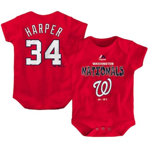  Newborn & Infant Washington Nationals Bryce Harper Majestic Red Stitched Player Name & Number Bodysuit