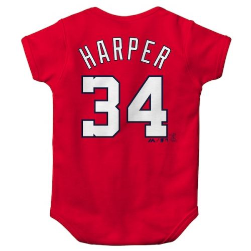  Newborn & Infant Washington Nationals Bryce Harper Majestic Red Stitched Player Name & Number Bodysuit