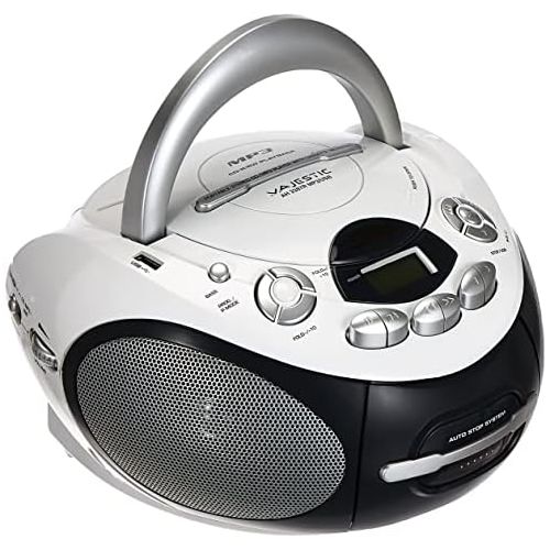  [아마존베스트]Majestic AH 2387R MP3 USB Portable Boombox with CD/MP3 Player, USB Input, Cassette Recorder, Headphone Jack, White