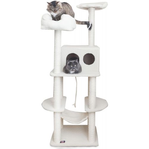  Majestic Pet Products 76 inch Cream Bungalow Cat Furniture Condo House Scratcher Multi Level Pet Activity Tree