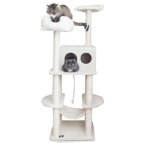  Majestic Pet Products 76 inch Cream Bungalow Cat Furniture Condo House Scratcher Multi Level Pet Activity Tree