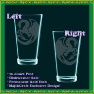 /MajikCraft PAIR of Rearing Dragon etched pint glasses - wedding gift, anniversary, family, christmas present