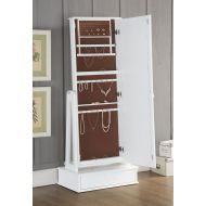 Major-Q 9097116 64 H White Finish Jewelry Cabinet Storage Armoire Lockable Standing Cheval Floor Mirror with Drawer
