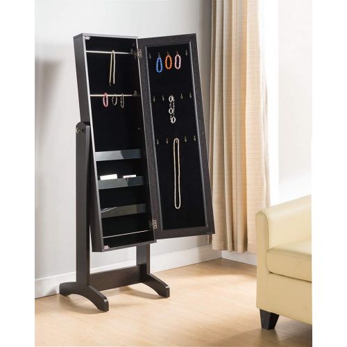  Major-Q 9097116 64 H White Finish Jewelry Cabinet Storage Armoire Lockable Standing Cheval Floor Mirror with Drawer