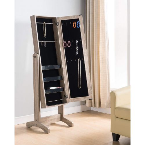  Major-Q 9097116 64 H White Finish Jewelry Cabinet Storage Armoire Lockable Standing Cheval Floor Mirror with Drawer