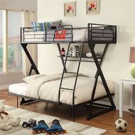 Major-Q Modern Sandy Black Finish Metal Twin Over Full Bunk Bed with Ladder & Guard Rail (Bookshelf Included) (7037142)