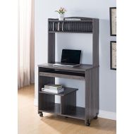 Major-Q Contemporary Style 57 H Wooden Mobile Rolling Computer Desk Cart Workstation Distressed Gray Finish with CD Rack and Open Shelve Storage (ID80161560)