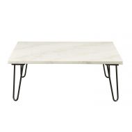 Major-Q 15H Square Mid-Century Modern Style White Marble Top Black MetalV Shape Leg Coffee Table (9084500)
