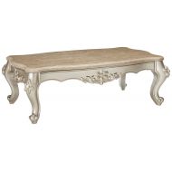 Major-Q 20 H Traditional Style High End Luxurious Scalloped Marble Top Champagne Finish Living Room Coffee Table, 9081665