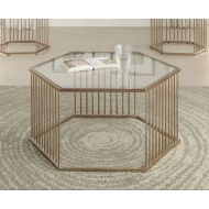 Major-Q 9081240gl 18 H Contemporary Style 5mm Clear Tempered Glass Top Hexagonal Champagne Finish Metal Base Living Room Coffee Table