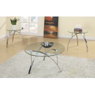 Major-Q Pxf903098 3Pc Modern Round 8mm Tempered Glass Top Chrome Legs Coffee and End Table Set
