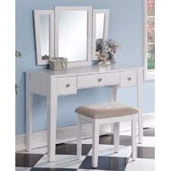 Major-Q PXF904110WH 54 H Contemporary Casual Style White Trifold Mirror Wooden Vanity Set with Stool