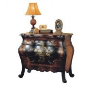 Major-Q 9009205 34 H Painted Floral Design Traditional Style 3-Drawer Storage Bombay Chest in Antique Black and Oak Finish