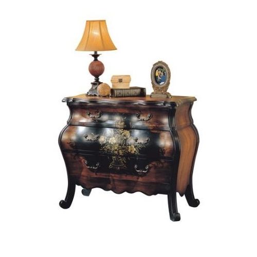  Major-Q 9009205 34 H Painted Floral Design Traditional Style 3-Drawer Storage Bombay Chest in Antique Black and Oak Finish